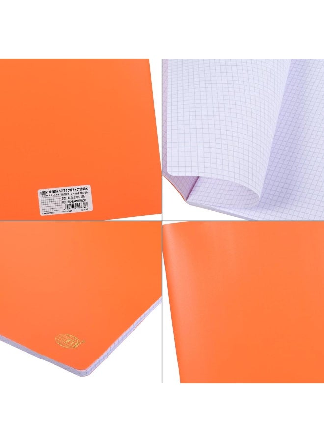FIS Notebook, Soft Cover PP Materials, Size A4(210x297mm), 5mm Square Lines Ruling, 80 Sheets, 160 Pages, 2 Round Edges, Packet of 5 Pieces, Neon Orange Color-FSNBA45MPPNOR  - Image 4
