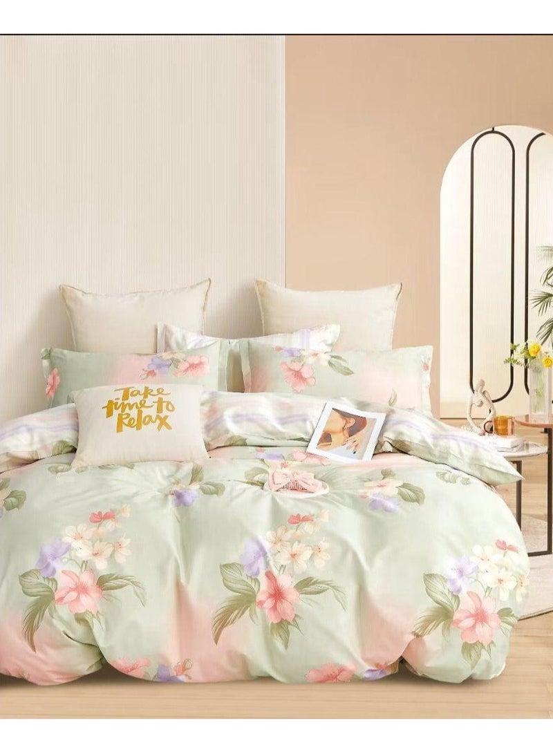 طقم سرير 100% قطن، طقم غطاء لحاف عالي الجودة 220×240 سم، حجم ملكي، 6 قطع مع غطاء لحاف و 1 ملاءة مشدودة و 4 أغطية وسائد - Image 1