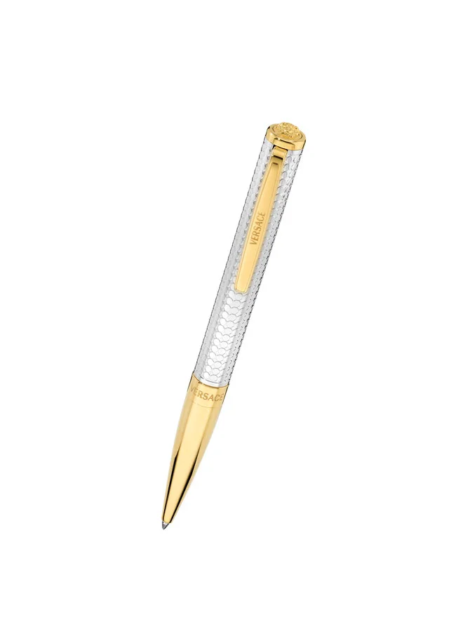 VERSACE Nyx Gold Silver Stainless Steel Ballpoint Pen with Blue Ink for Men