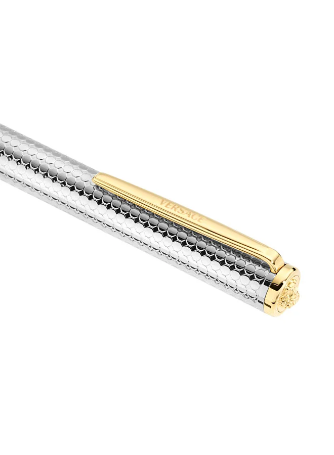 VERSACE Nyx Gold Silver Stainless Steel Ballpoint Pen with Blue Ink for Men