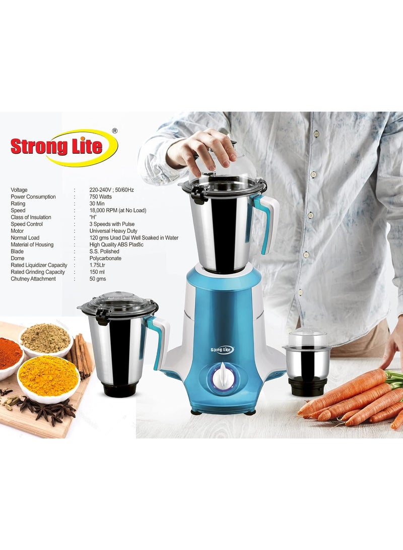 Strong Lite 3 in 1 Mixer Grinder (750W), Full Copper Motor with ABS Body, SRJ1176ST - Image 2