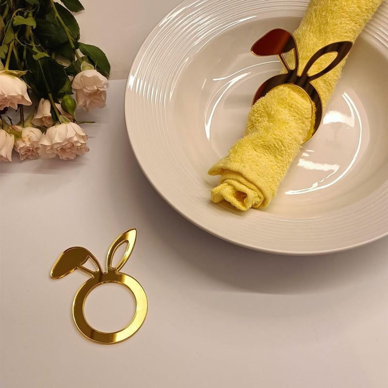 MEYA Set of 12 Easter Bunny Ears Napkin RingsRustic Table Place Serving DecorationEaster Napkin Rings for Festival Holiday Dinner Decorations Gold Mirror - Image 1