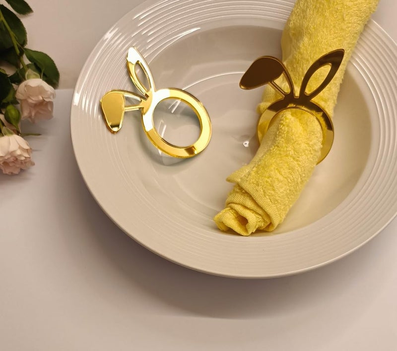 MEYA Set of 12 Easter Bunny Ears Napkin RingsRustic Table Place Serving DecorationEaster Napkin Rings for Festival Holiday Dinner Decorations Gold Mirror - Image 3