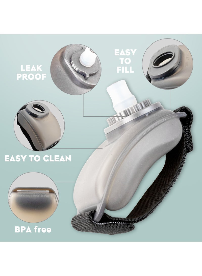 زجاجة ماء رياضية للمعصم ، زجاجة ماء جري يمكن ارتداؤها من السيليكون للجري والتمرين 200 مل عبوة من قطعتين (أسود شبه شفاف) - Image 3