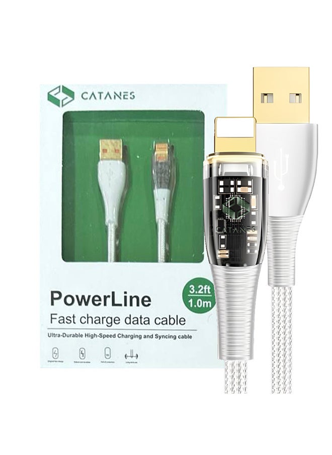 CATANES - USB Cable to Lightning Fast Charging Cable Transparent Adapter Fast Charging Cable White 1M - Image 1