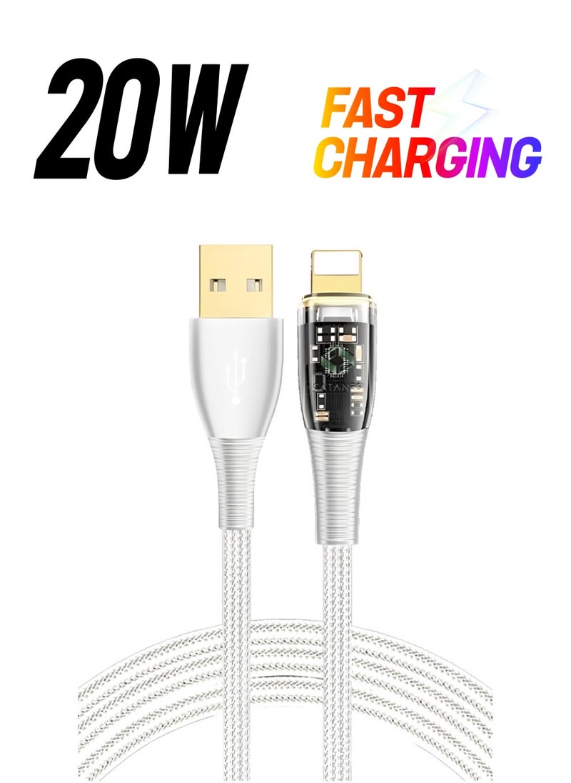 CATANES - USB Cable to Lightning Fast Charging Cable Transparent Adapter Fast Charging Cable White 1M - Image 1
