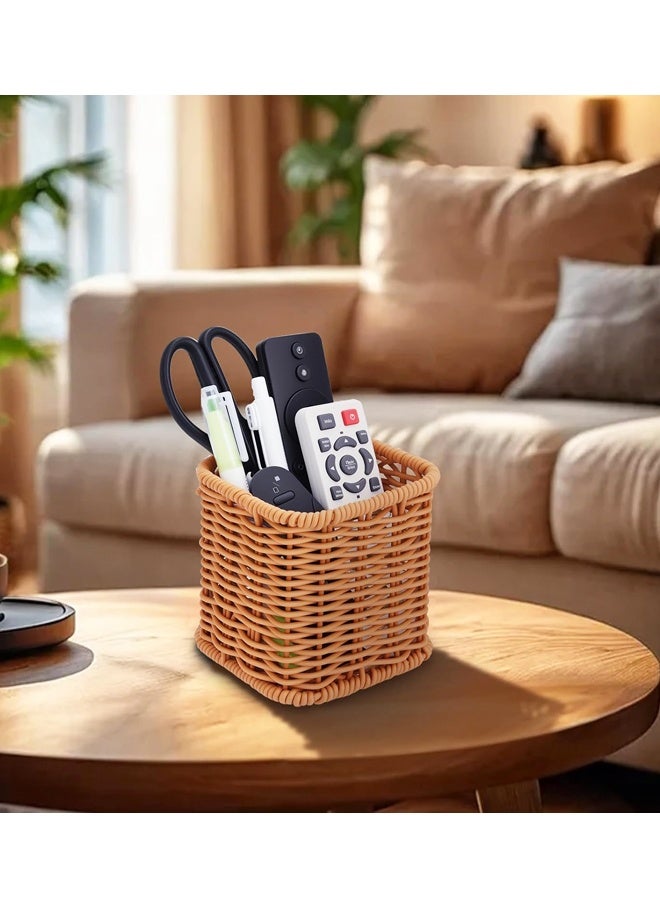 Synthetic Rattan Bedside Remote Control Storage Caddy Organizer - Image 5