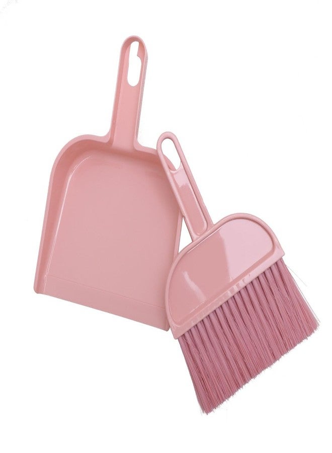 minkissy Broom and Dustpans Set - Handle Dustpan and Brush Clippers Small Whisk Broom Pan and Brush Set Household Supplies for Desktop Key Board (Pink) - Image 1