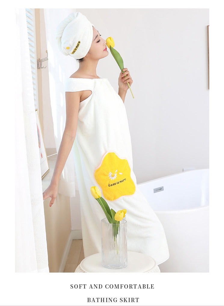 MIXDE Women's Off-shoulder Wearable Bathrobe with Pocket  and Snap Button  White  - Image 1