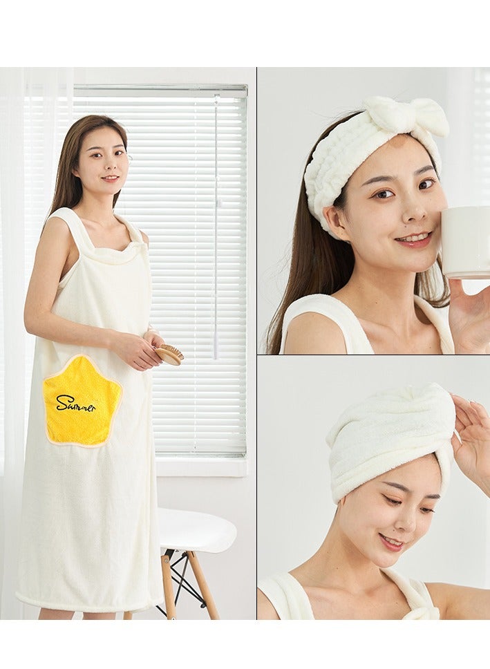 MIXDE Women's Off-shoulder Wearable Bathrobe with Pocket  and Snap Button  White  - Image 2