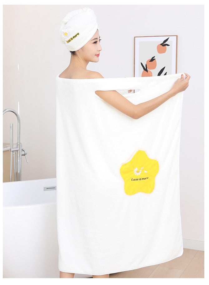 MIXDE Women's Off-shoulder Wearable Bathrobe with Pocket  and Snap Button  White  - Image 3