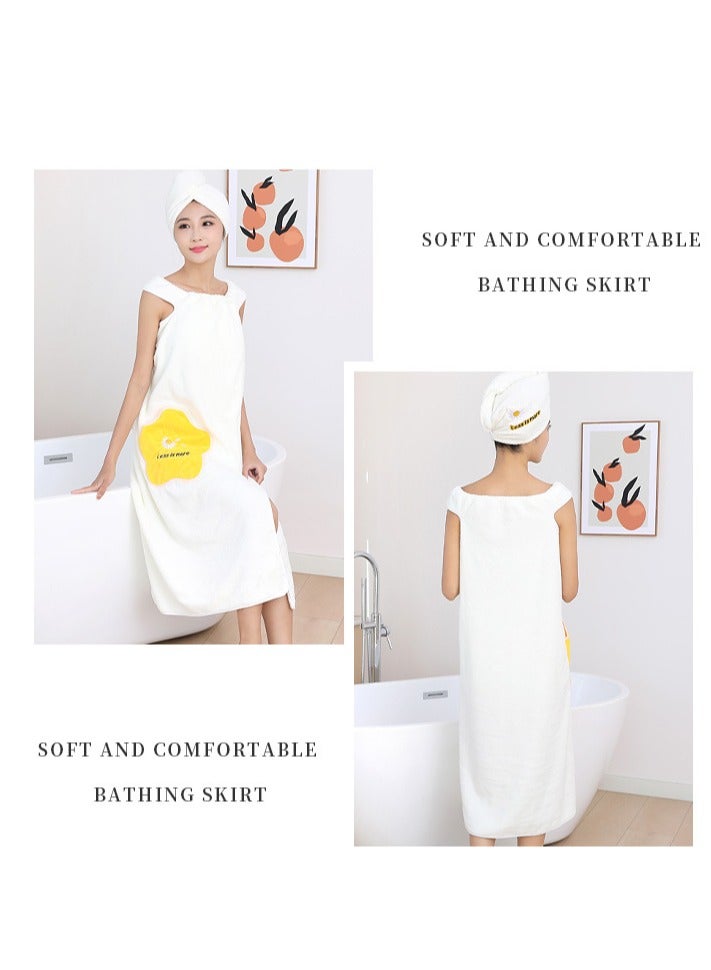 MIXDE Women's Off-shoulder Wearable Bathrobe with Pocket  and Snap Button  White  - Image 4