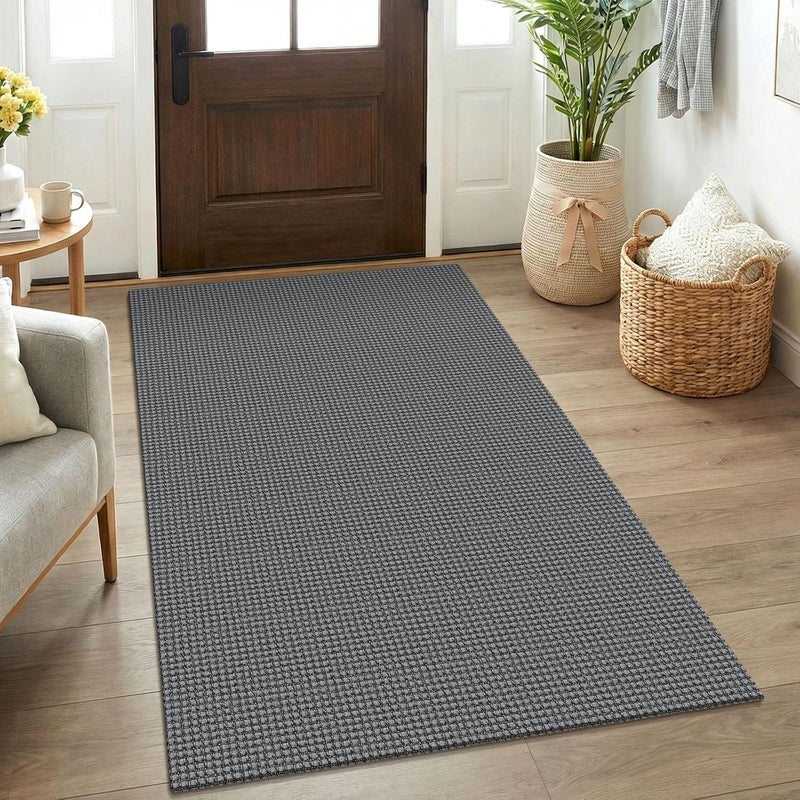 KOZYFLY Rugs for Entryway 3x5 ft Washable Area Rug Non Slip Rubber Backed Entry Rug Woven Indoor Door Mat Cotton Kitchen Rugs Floor Carpet for Entryway, Foyer, Backdoor, Grey/Dark Grey - Image 1