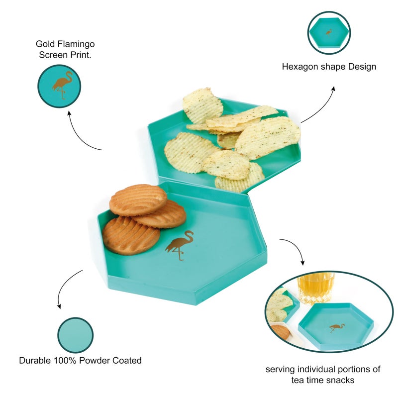 Elan Flamingo Mini Metal Hexagonal Tray (Aqua, 6 Inch) - Image 5