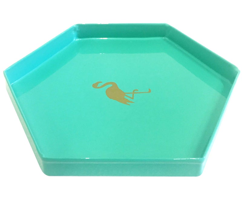 Elan Flamingo Mini Metal Hexagonal Tray (Aqua, 6 Inch) - Image 2