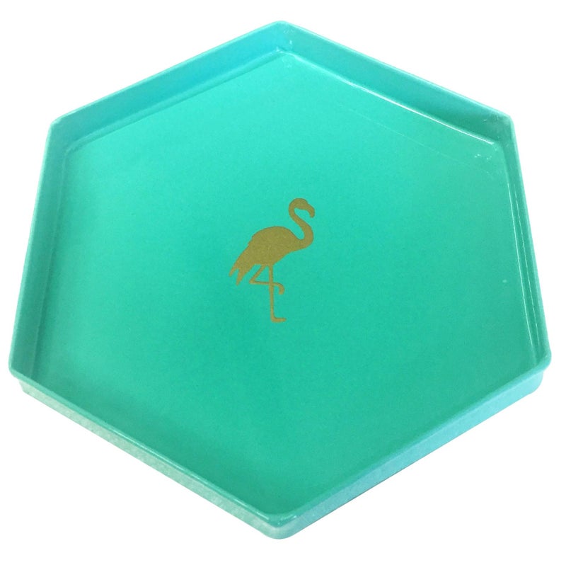 Elan Flamingo Mini Metal Hexagonal Tray (Aqua, 6 Inch) - Image 3