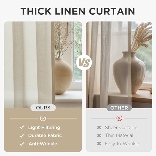 Joydeco Linen Curtains 120 inch Length 2 Panel Set, Light Filtering Curtain for Living Room Bedroom, 52 inch Wide Drapes with Rod Pocket Back Tab - Image 4