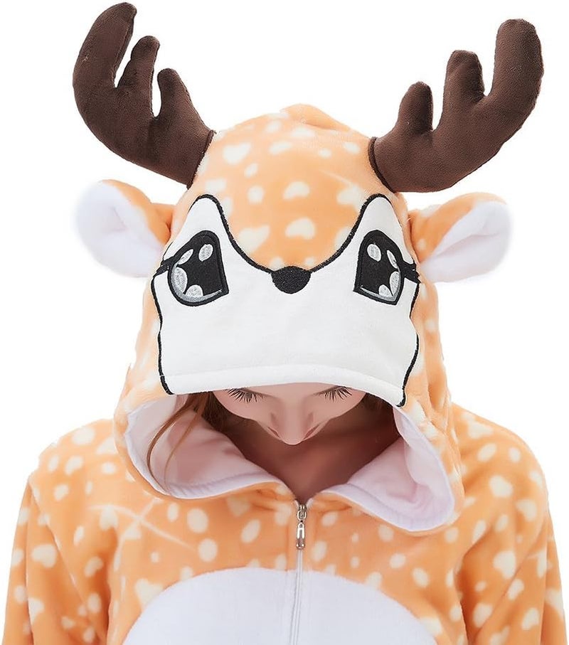 ABENCA Kids Deer Onesie Reindeer Costume Animal Girls Pajamas Christmas Halloween Cosplay Sleepwear.Dear.140 - Image 1