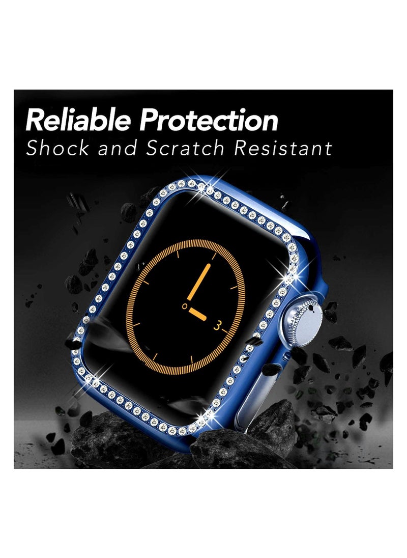 ماركة غير محددة جراب حماية شفاف لساعة Apple Watch Ultra مقاس 49 مم - جراب كريستال لامع مع بولي كربونات مقاوم للصدمات وحجر الراين للنساء (أزرق)  - Image 3