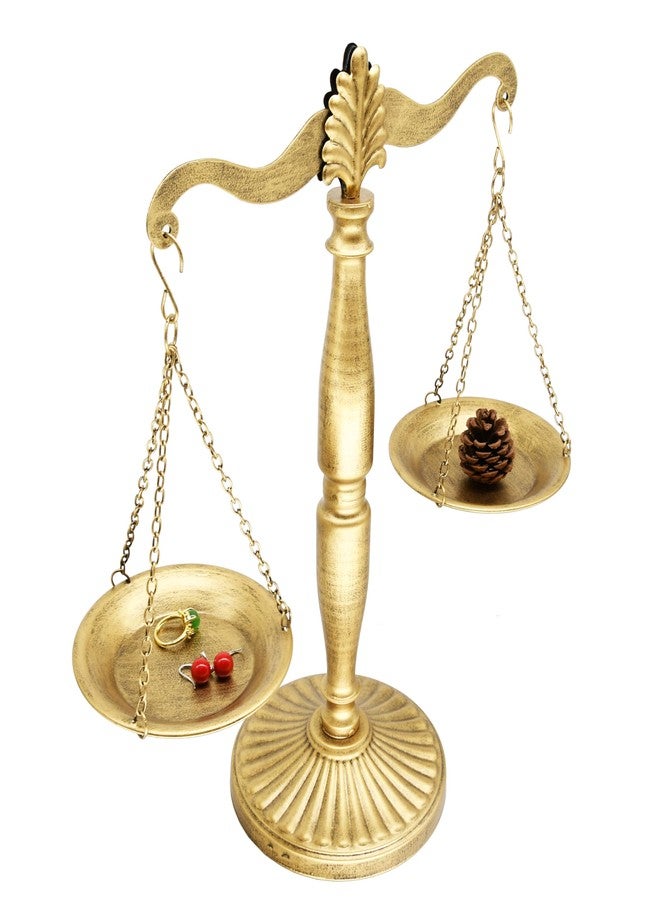 Owlgift Vintage Style Metal Libra Jewelry Towers, Lawyer Scale of Justice, Farmhouse Candleholder, Home Decor Antique Weight Balancing Scale - Golden, 11.1" W x 16.5" H - Image 3