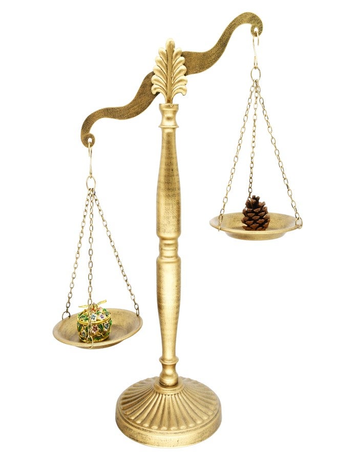 Owlgift Vintage Style Metal Libra Jewelry Towers, Lawyer Scale of Justice, Farmhouse Candleholder, Home Decor Antique Weight Balancing Scale - Golden, 11.1" W x 16.5" H - Image 1