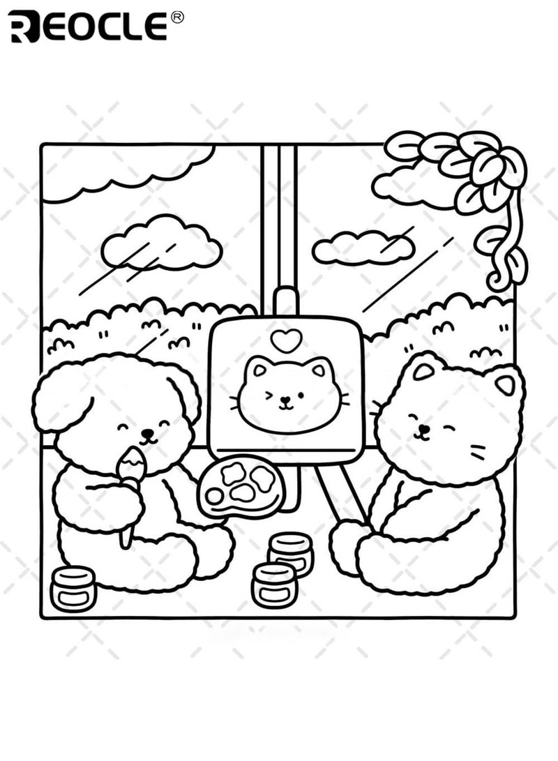 REOCLE Cozy Coloring Book (Fuzzy In Love) Featuring Little Fuzzy Animals in Love Moments & Cozy Activities with Relaxing Chill - Friendly Designs for Stress Relief Mind Relaxation Creative Leisure for Adults Teens - Image 5