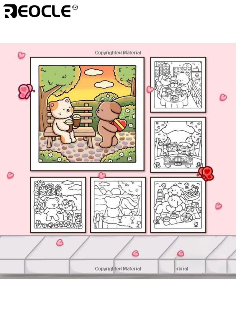 REOCLE Cozy Coloring Book (Fuzzy In Love) Featuring Little Fuzzy Animals in Love Moments & Cozy Activities with Relaxing Chill - Friendly Designs for Stress Relief Mind Relaxation Creative Leisure for Adults Teens - Image 2