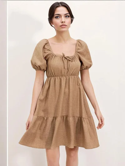 BIG DART BDART Square Neck A-Form Mini Dress with Bow