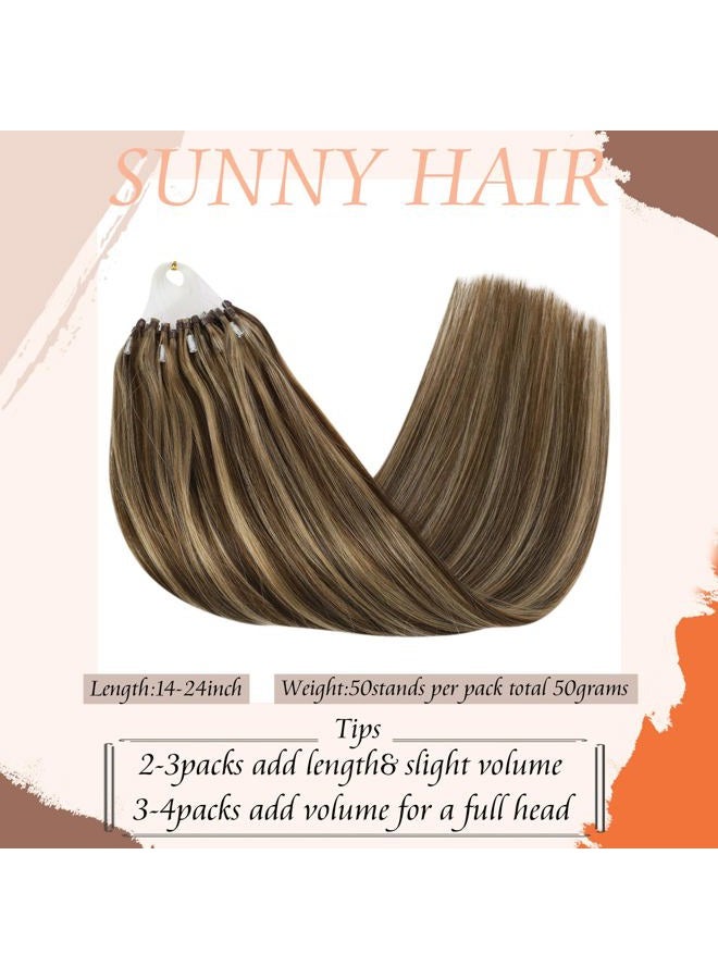 Sunny Hair Micro Link Hair Extensions Human Hair Brown Highlight 22in Micro Loop Hair Extensions Real Human Hair Dark Brown Highlight Caramel Blonde Micro Bead Hair Extension Real Human Hair Long 50G  - Image 2