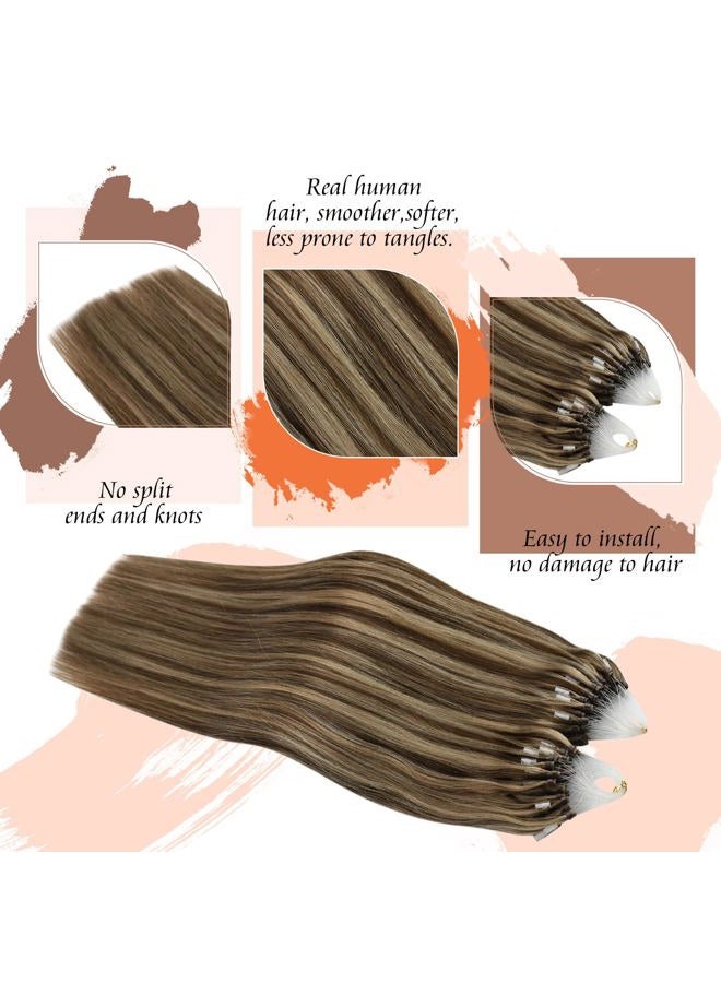 Sunny Hair Micro Link Hair Extensions Human Hair Brown Highlight 22in Micro Loop Hair Extensions Real Human Hair Dark Brown Highlight Caramel Blonde Micro Bead Hair Extension Real Human Hair Long 50G  - Image 3