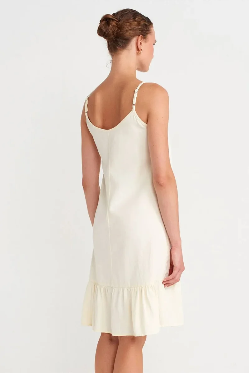 Dilvin Cream Natural DILVIN Sleeveless Midi Slip Dress With Frill Detail for Women | Best Price UAE
