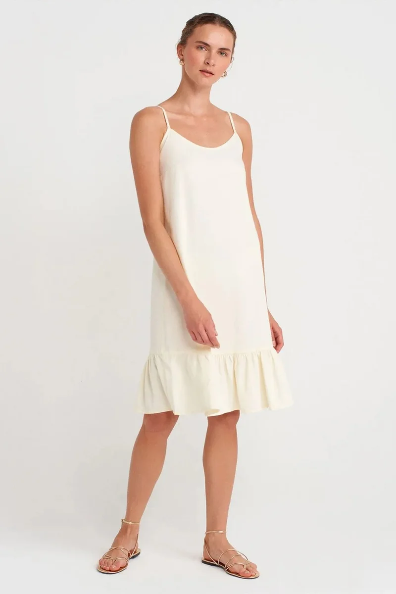 DILVIN Sleeveless Midi Slip Dress With Frill Detail