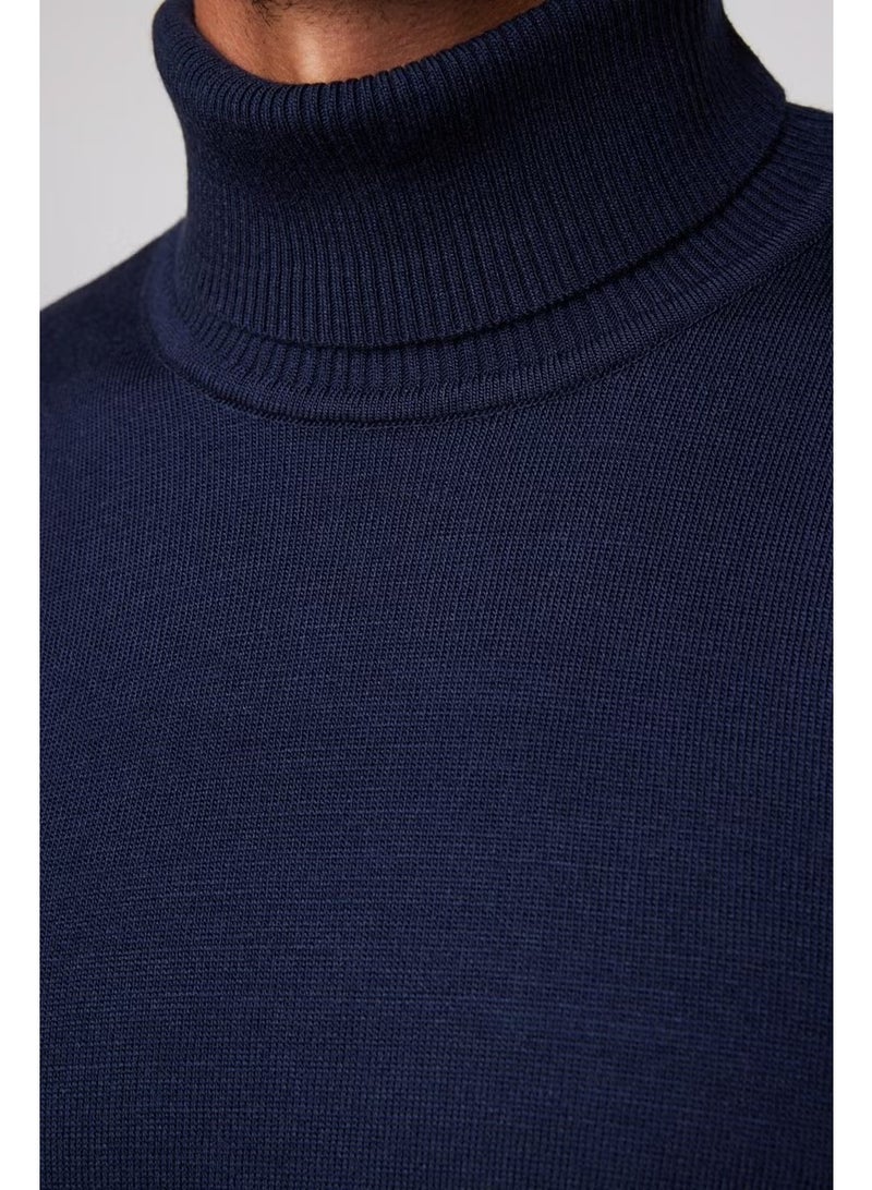 Tudors Slim Fit Slim Fit Full Turtleneck Non-Pilling Soft Texture Navy Blue Men's Knitwear Sweater - Image 4
