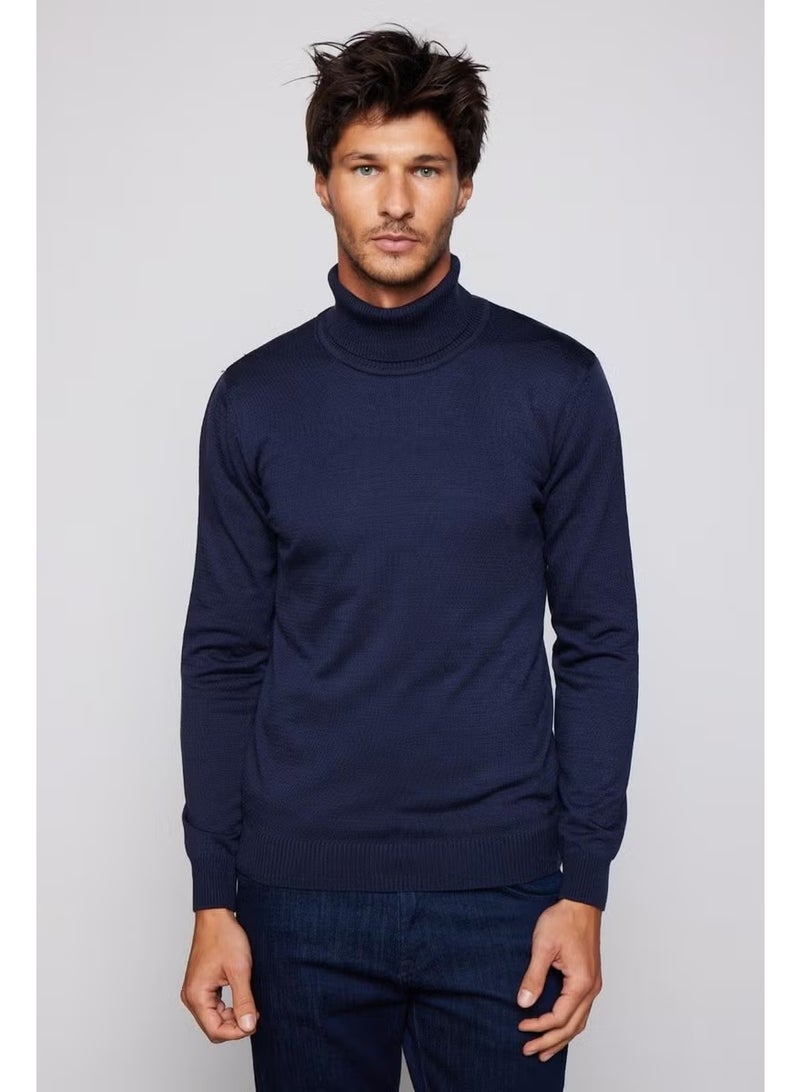 Tudors Slim Fit Slim Fit Full Turtleneck Non-Pilling Soft Texture Navy Blue Men's Knitwear Sweater - Image 3