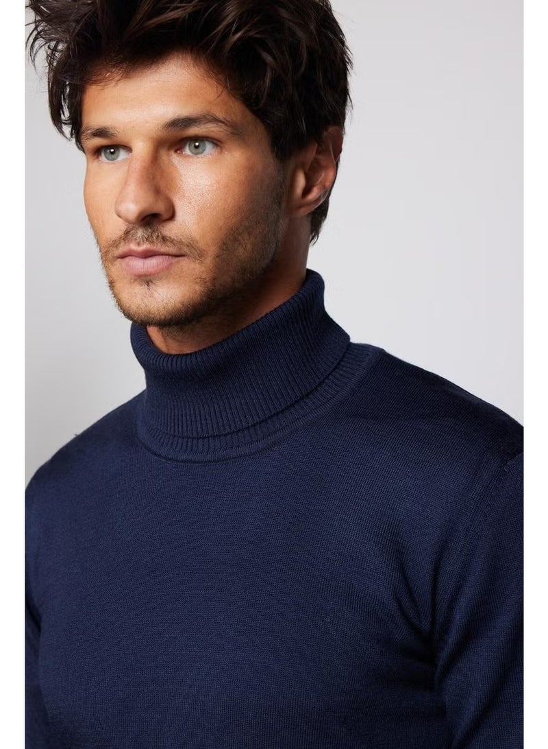 Tudors Slim Fit Slim Fit Full Turtleneck Non-Pilling Soft Texture Navy Blue Men's Knitwear Sweater - Image 2