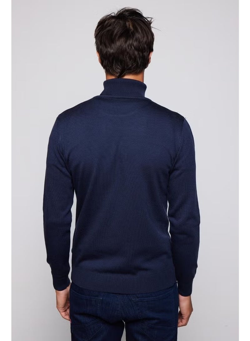 Tudors Slim Fit Slim Fit Full Turtleneck Non-Pilling Soft Texture Navy Blue Men's Knitwear Sweater - Image 5