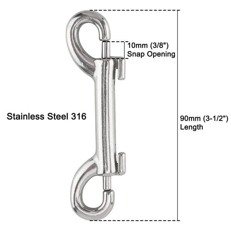 Yaegoo 4 Pack 316 Stainless Steel Double Ended Bolt Snap Hook, 3-1/2 Inch Marine Grade Double End Snaps, Trigger Chain Clips Scuba Diving Clips - Image 3