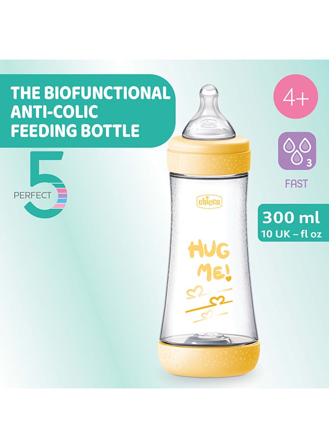 Chicco Perfect 5 Feeding Bottle 300ml Fast Flow 4m+ Silicone, Yellow - Image 2
