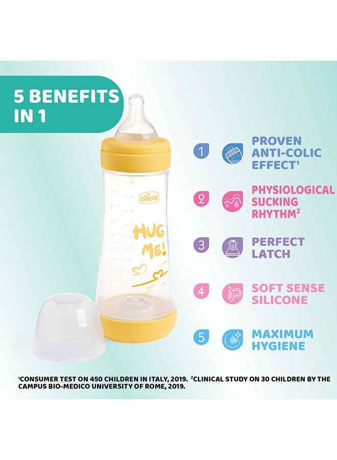 Chicco Perfect 5 Feeding Bottle 300ml Fast Flow 4m+ Silicone, Yellow - Image 3