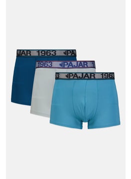 Men 3 Pack Brand Logo Boxer Brief, Grey/Turquoise
