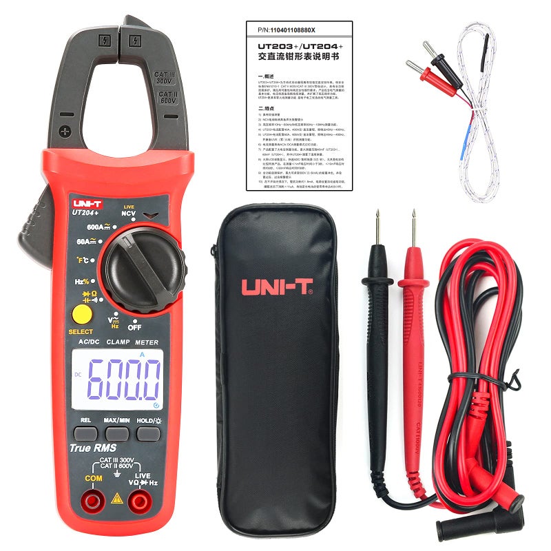 UNI-T UNIT UT204 Digital Clamp Meter Temperature AC DC Current Voltage Resistance Tester multimeter