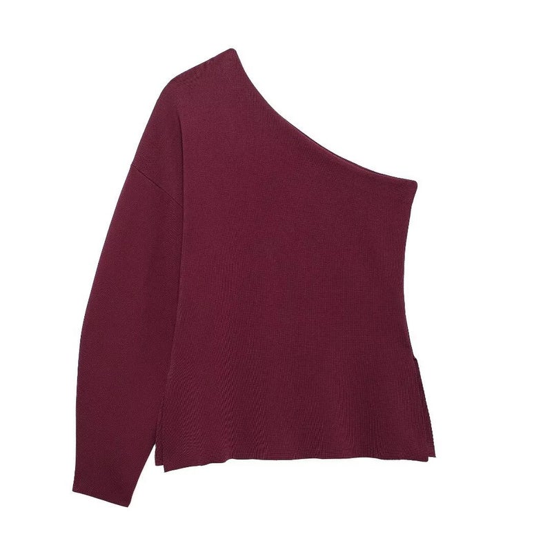 SAW AliExpress Independent Station European and American Style Womens Fashion Street Asymmetric Short Knitted Jacket 2142108 Deep red