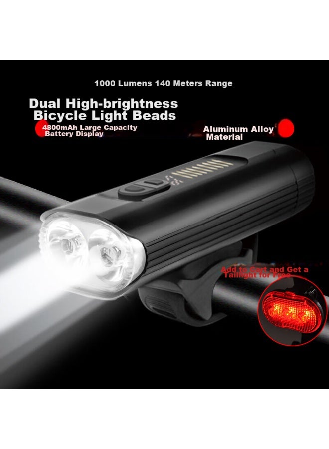 Addview Bicycle Front Light, Riding Light, High-intensity Flashlight With Bracket, Mountain Bike Light, Rechargeable, Aluminum Alloy, Waterproof - Image 1