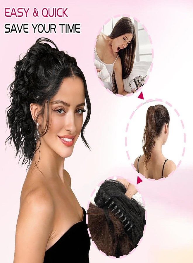 روزمايل وصلة شعر ذيل حصان بمشبك بطول 14 بوصة، وصلة شعر ذيل حصان ناعمة مجعدة بمشبك، وصلات شعر ذيل حصان قصيرة، قطع شعر من الألياف الصناعية للنساء (اللون: أسود) - Image 4