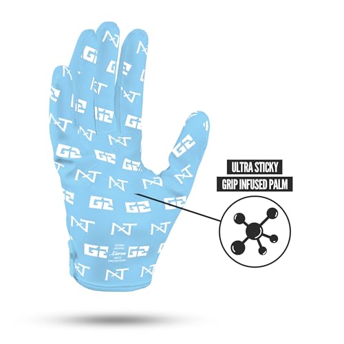 NXT NXTRND Nxtrnd G2 Pro Football Gloves Mens Ultra Sticky Elite Receiver Gloves Columbia Blue Large - Image 3