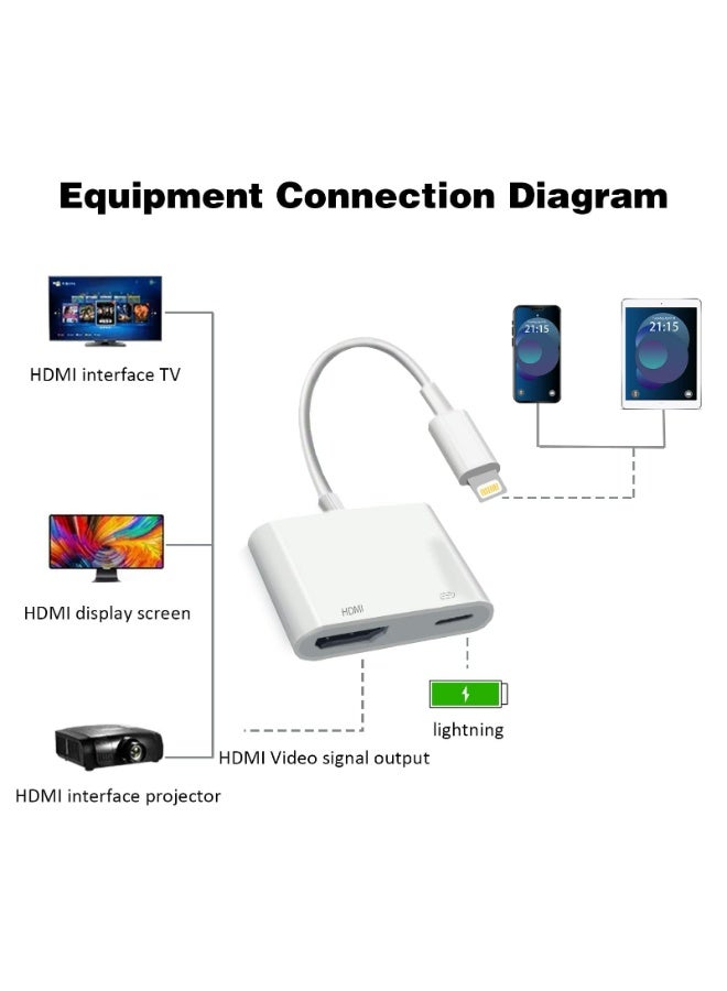 MFi Certified Lightning to HDMI Adapter - 1080P Digital AV Cable with Charging Port for iPhone/iPad to TV/Monitor (White) - Image 4