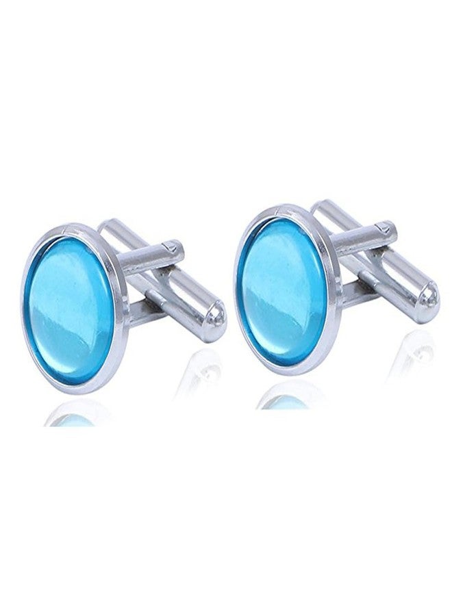 Sorella'z Mens Sea Blue Solid Rounded Cufflinks: Pack of 1 Pair (SOR/JEW-CUF2)