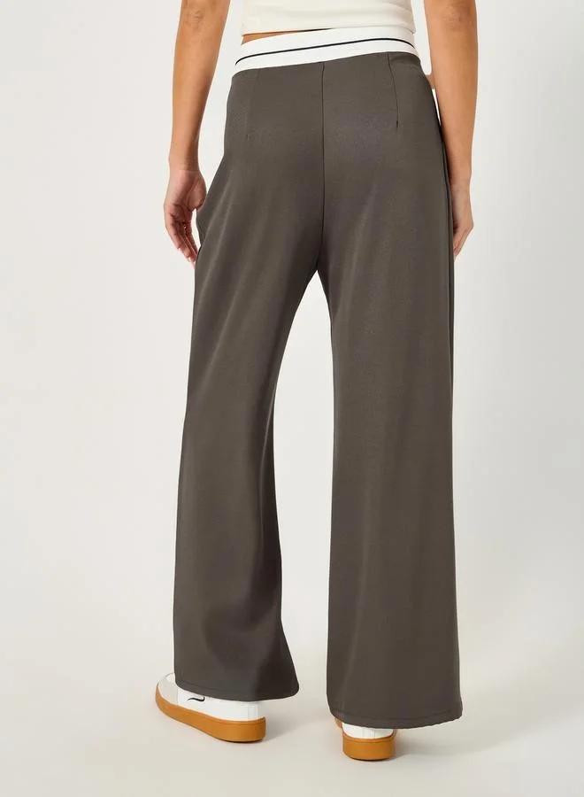 Styli Contrast Waistband Wide Leg Pants