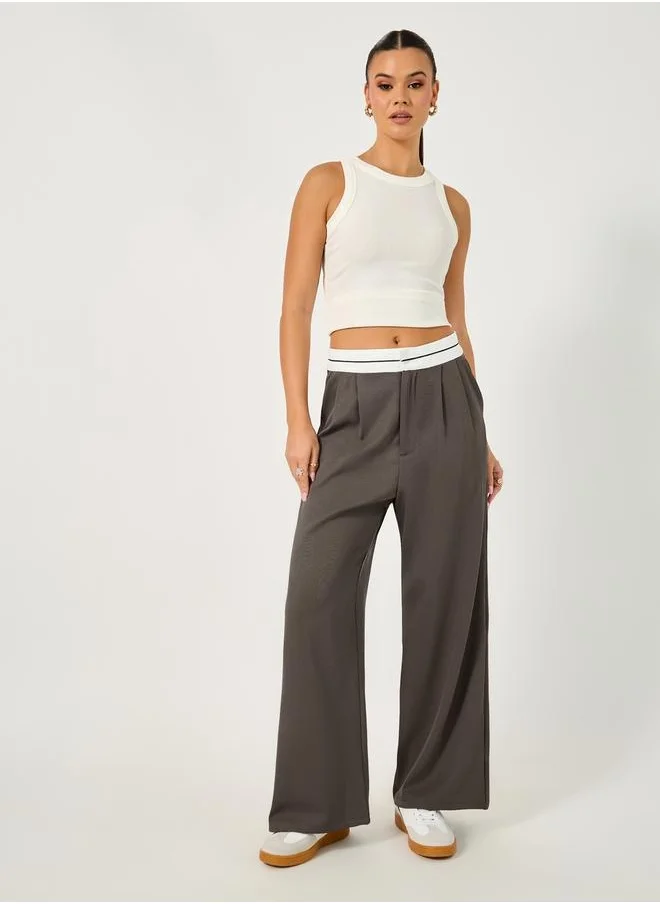 ستايلي Contrast Waistband Wide Leg Pants