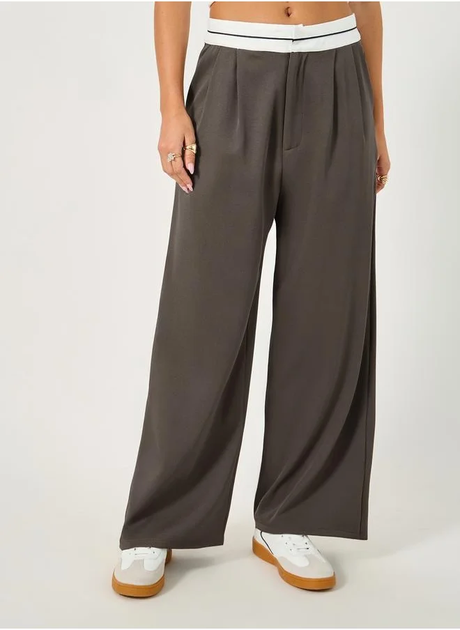 ستايلي Contrast Waistband Wide Leg Pants